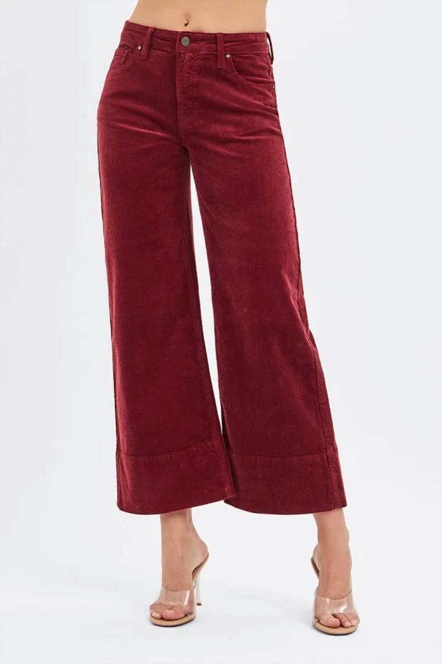 NEW RISEN catherine corduroy high rise cropped pants in wine